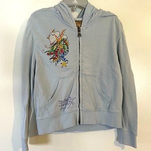 Ed Hardy Kids Full Zip On Hoodie Light Blue Girls 4